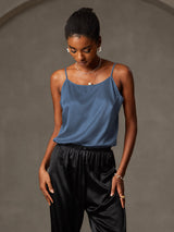 [Bleu Canard Véritable] SilkSilky-FR Spaghetti Strap Top À Fines Brides 001