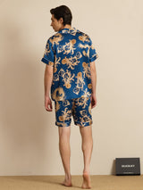 [Dragon Navy] SilkSilky-FR Short Sleeve Lapel Collar Homme Pyjamas 002