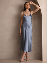 [Bleu Grisâtre] SilkSilky-FR Sleeveless V Neck Robes 005