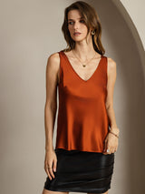 [Caramel] SilkSilky-FR Sleeveless V Neck Top À Fines Brides 007