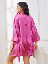 [Rose Rouge] SilkSilky-FR 3/4 Sleeve Femme Peignoir 002