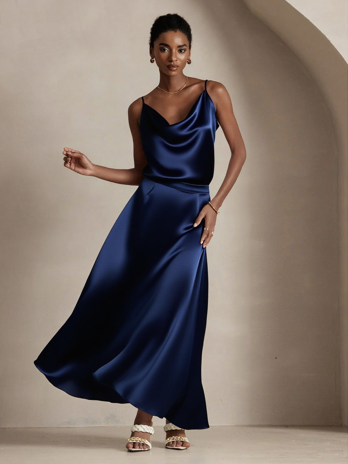 [Bleu Foncé] SilkSilky-FR 19Momme Soie Skirt 001