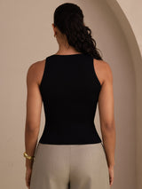 [Noir] SilkSilky-FR Sleeveless Deep V Neck Top À Fines Brides 002