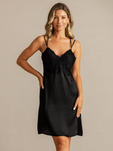 [Noir] SilkSilky-FR Spaghetti Strap V Neck Chemises de nuit 003
