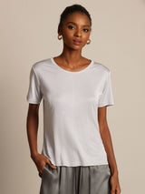 [Argent] SilkSilky-FR Manches courtes Col Rond Femme T-Shirt 005