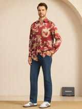 [Dragon Bordeaux] SilkSilky-FR Long Sleeve Lapel Collar Homme Chemise 008