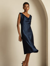 [Bleu Foncé] SilkSilky-FR Sleeveless Cowl Neck Robes 007