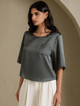 [Gris Foncé] SilkSilky-FR Half Sleeve Femme T-Shirt 005