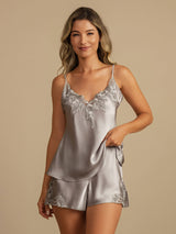 [Gris Clair] SilkSilky-FR Sleeveless V Neck Ensemble Camisole 001