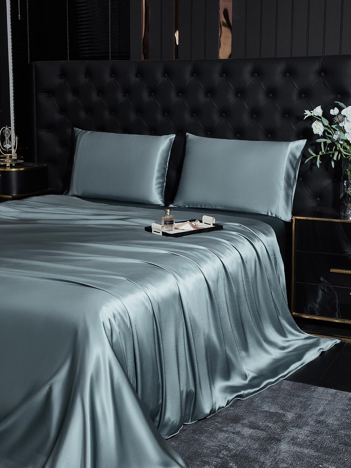 [Bleu Grisâtre] SilkSilky-FR 19Momme Pure Soie Bedding Set 003