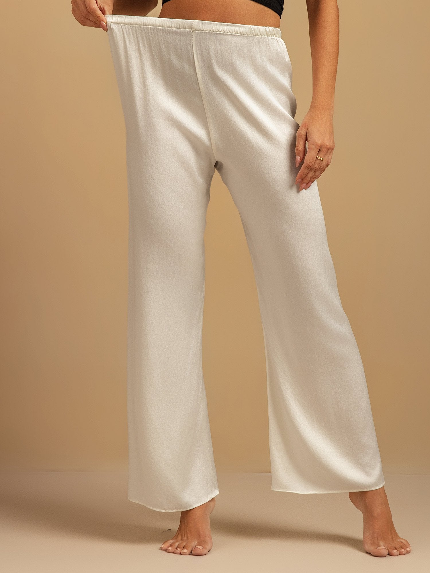 [Blanc] SilkSilky-FR 19Momme Soie Womens Sleep Bottoms 003,