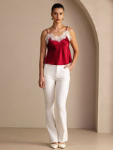 [Rouge Vineux] SilkSilky-FR Spaghetti Strap V Neck Top À Fines Brides 006