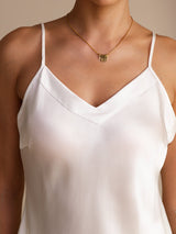 [Blanc] SilkSilky-FR Sleeveless V Neck Top À Fines Brides 003