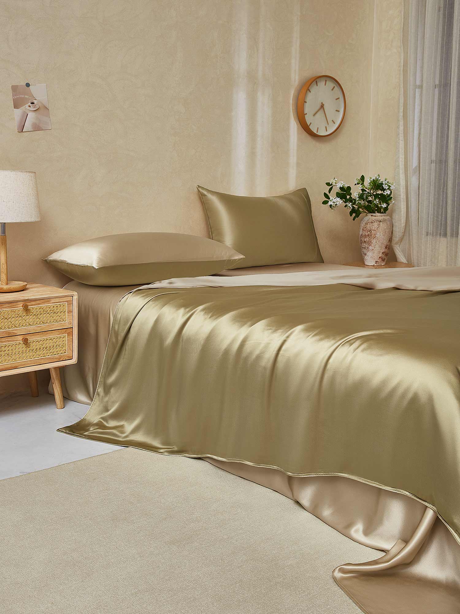 [Beige+Kaki] SilkSilky-FR 19Momme Pure Soie Bedding Set 003,