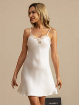 [Blanc] SilkSilky-FR Sleeveless V Neck Chemises de nuit 003