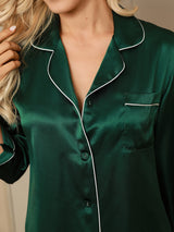 [Vert] SilkSilky-FR Long Sleeve Lapel Collar Femme Pyjamas 007