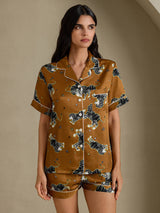 [Lion Brun] SilkSilky-FR Short Sleeve Notch Collar Femme Pyjamas 001