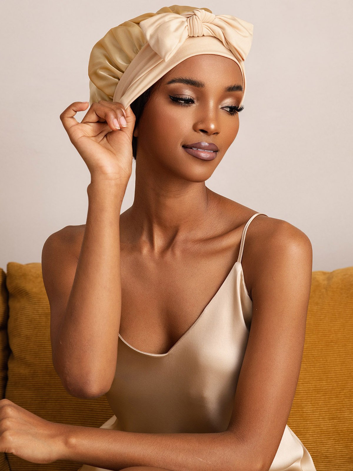 SilkSilky-FR Soie Sleep Cap Champagne 001