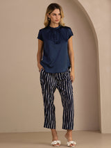 [Bleu Foncé] SilkSilky-FR Short Sleeve Blouse 006