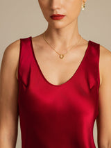 [Rouge Vineux] SilkSilky-FR Sans manches Encolure Dégagée Robes 004