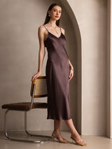 [Café] SilkSilky-FR Sleeveless V Neck Robes 007