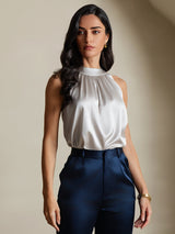 [Gris Clair] SilkSilky-FR Sleeveless Halter Femme T-Shirt 001