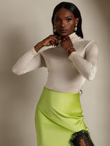 [Beige] SilkSilky-FR Manches longues Col Roulé Femme T-Shirt 004