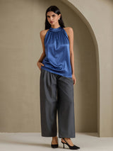 [Bleu Canard Véritable] SilkSilky-FR Sleeveless Halter Femme T-Shirt 006