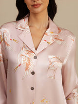 [Rose] SilkSilky-FR Long Sleeve Lapel Collar Chemise pour dormir 005