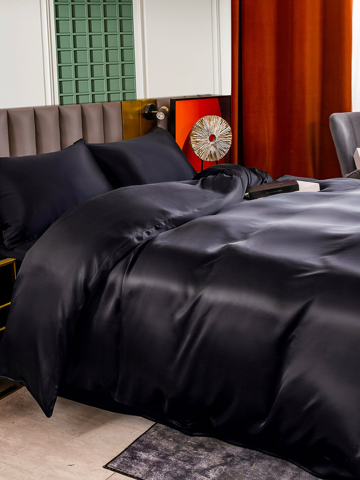 SilkSilky FR 25Momme Pure Soie Bedding Set Noir 003