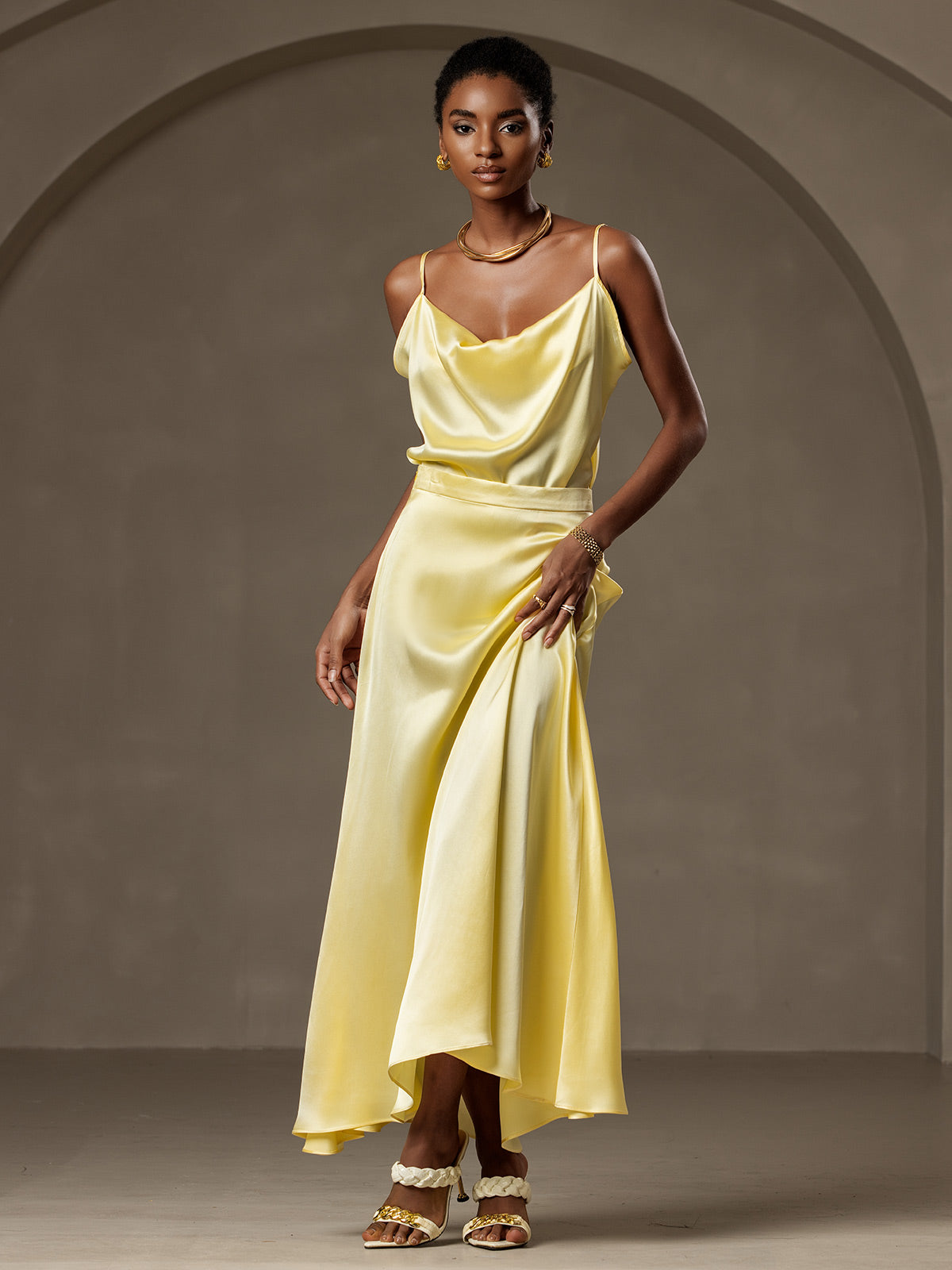 [Jaune Clair] SilkSilky-FR 19Momme Soie Skirt 005