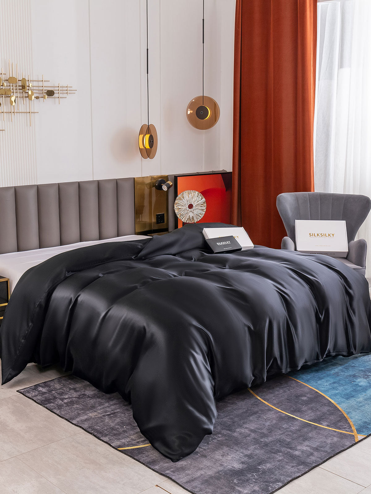 SilkSilky FR 19Momme Pure Soie Duvet Cover Noir 001