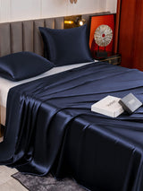 [Bleu Foncé] SilkSilky-FR Parure de Lit Soie 004