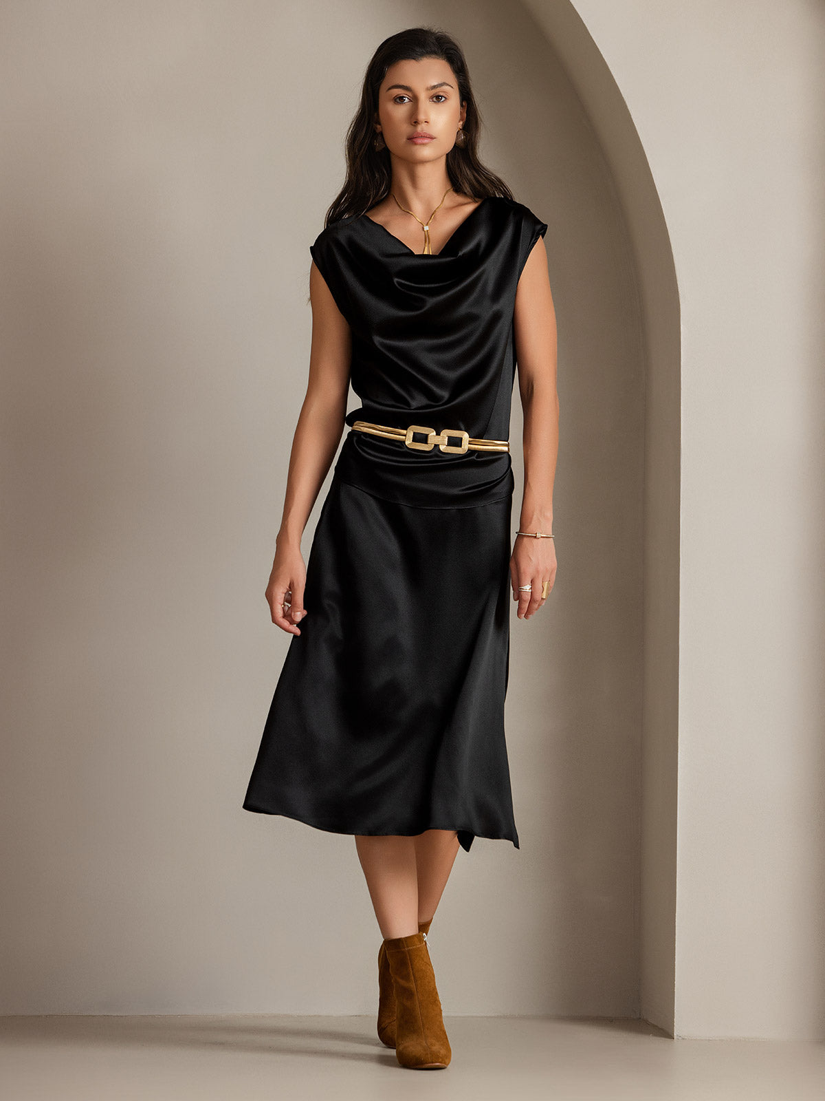 [Noir] SilkSilky-FR 19Momme Soie Skirt 006