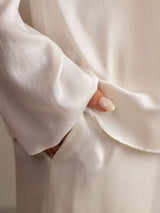 [Blanc] SilkSilky-FR 19Momme Manches longues Col Cranté Femme Pyjamas 005