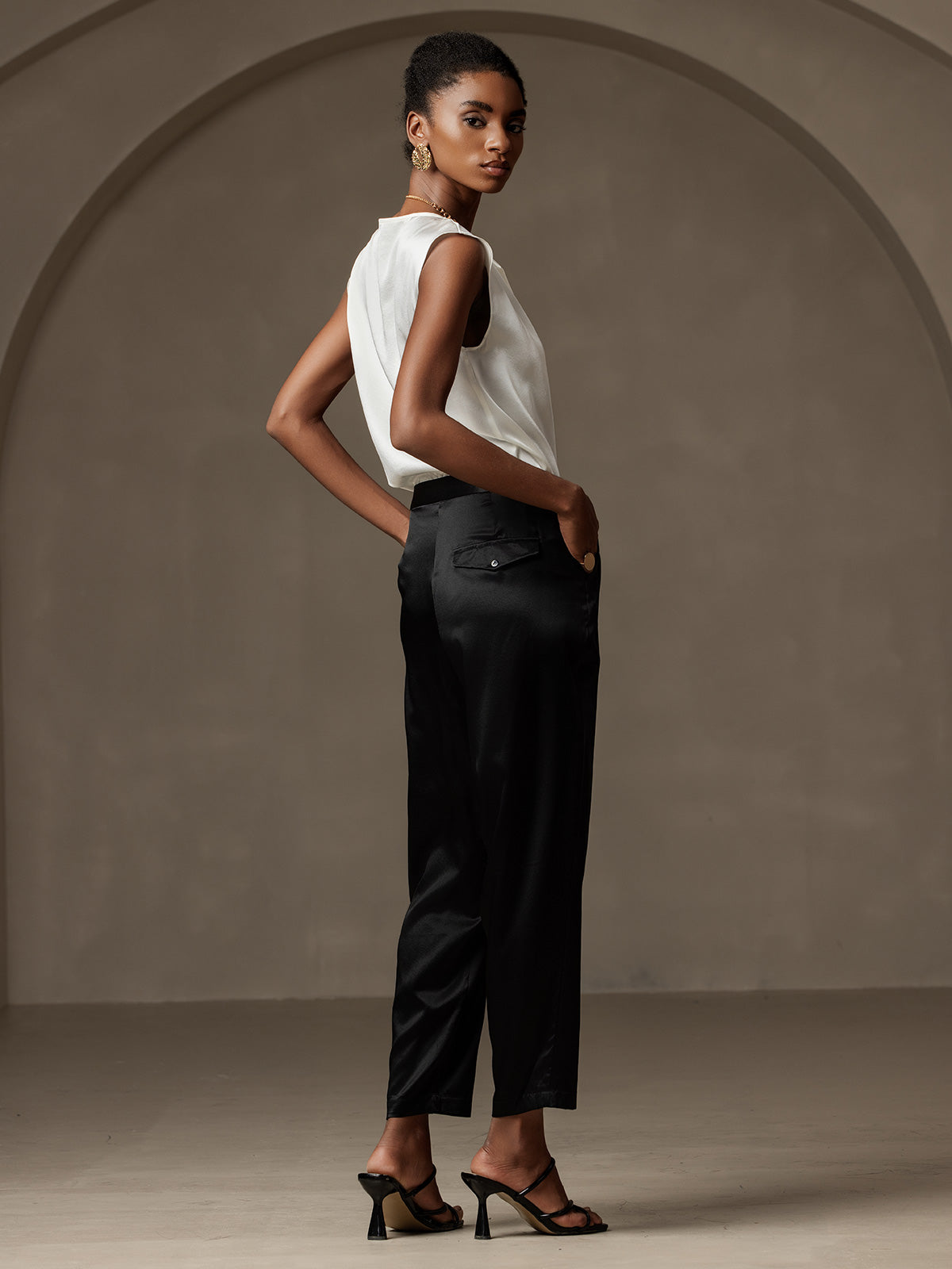 [Noir] SilkSilky-FR 19Momme Soie Womens Pants 002