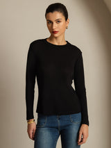[Noir] SilkSilky-FR Soie Col Rond Femme T-Shirt 001