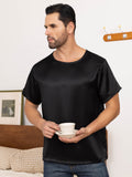 SilkSilky FR Pure Soie Manches courtes Col Rond Homme T Shirt Noir 005