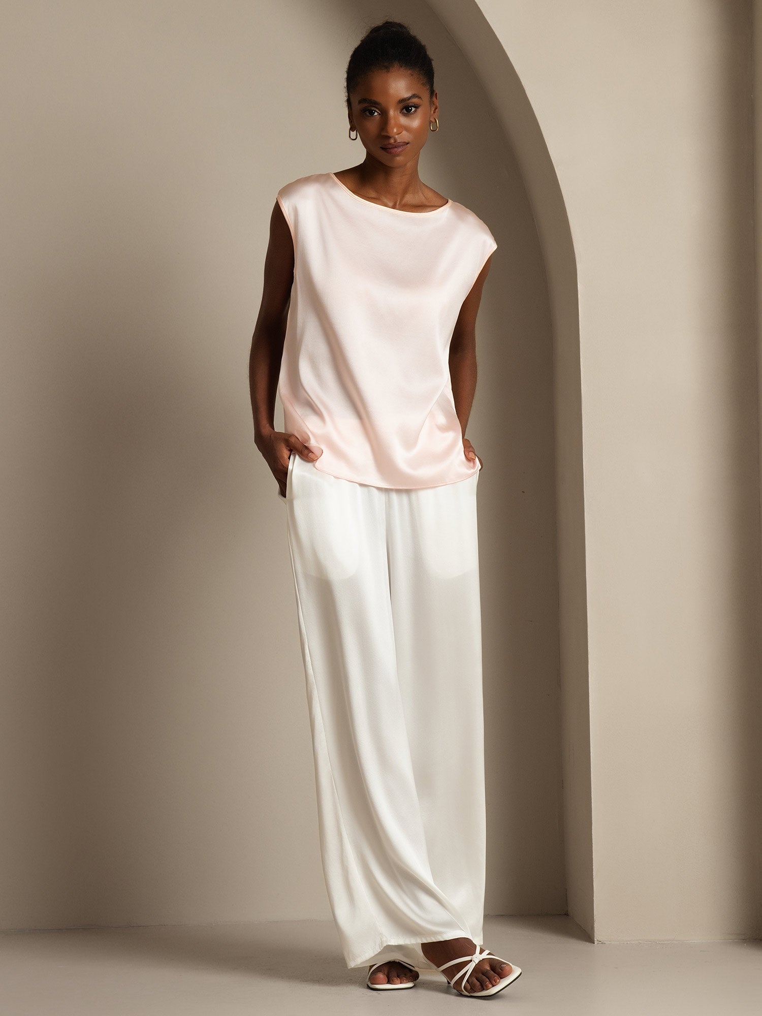 [Rose] SilkSilky-FR 19Momme Soie Col Rond Femme T-Shirt 006,