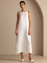 [Blanc] SilkSilky-FR Sleeveless Crew Neck Robes 001