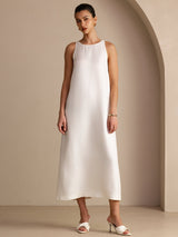 [Blanc] SilkSilky-FR Sleeveless Crew Neck Robes 001
