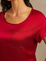 [Rouge Vineux] SilkSilky-FR 19Momme Manches courtes Col Rond Chemises de nuit 004