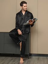 [Noir] SilkSilky-FR Manches longues Col Cranté Homme Pyjamas 001