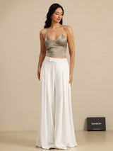 [Kaki] SilkSilky-FR Spaghetti Strap V Neck Top À Fines Brides 009