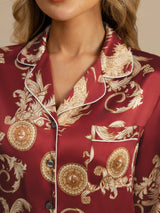 [Dragon Bordeaux] SilkSilky-FR Long Sleeve Lapel Collar Femme Pyjamas 004