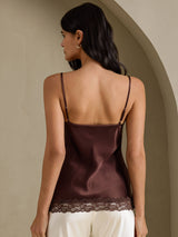 [Brun] SilkSilky-FR Spaghetti Strap V Neck Top À Fines Brides 002