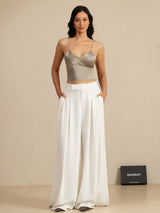 [Kaki] SilkSilky-FR Spaghetti Strap V Neck Top À Fines Brides 008