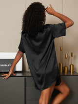[Noir] SilkSilky-FR Manches courtes Col Rond Femme Pyjamas 006