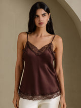 [Brun] SilkSilky-FR Spaghetti Strap V Neck Top À Fines Brides 001