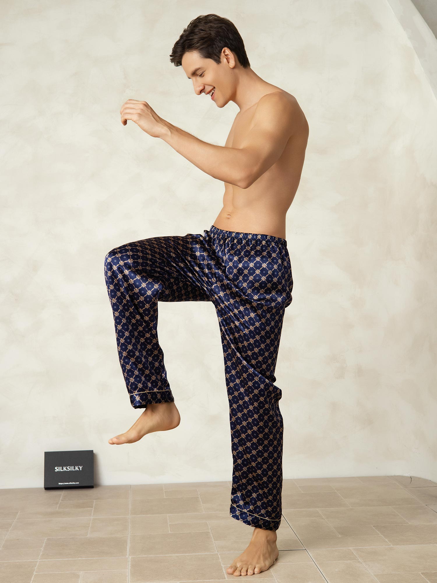 [Chaîne Marine] SilkSilky-FR Pure Soie Mens Sleep Bottoms 005
